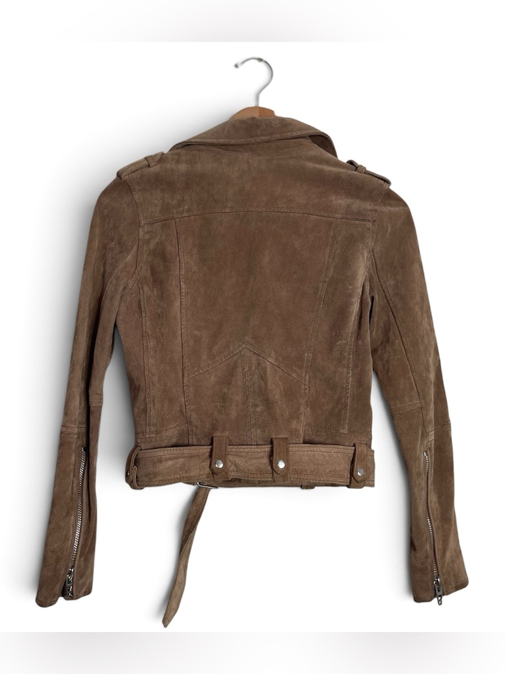 Blank NYC Taupe Brown Leather Suede Moto Jacket Bikercore Cropped Zip Buckle XS - Picture 3 of 10